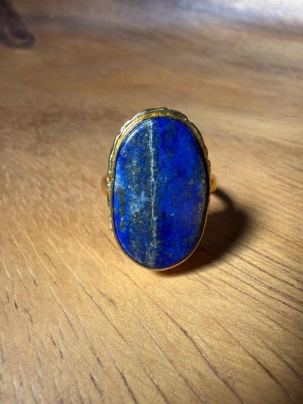 Handmade Lapis Lazuli Gold Tone Statement Ring Size 10.5